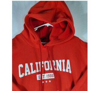Mainfini‎ Red California EST 1986 Graphic Hoodie Men's Size L Fleece Lined